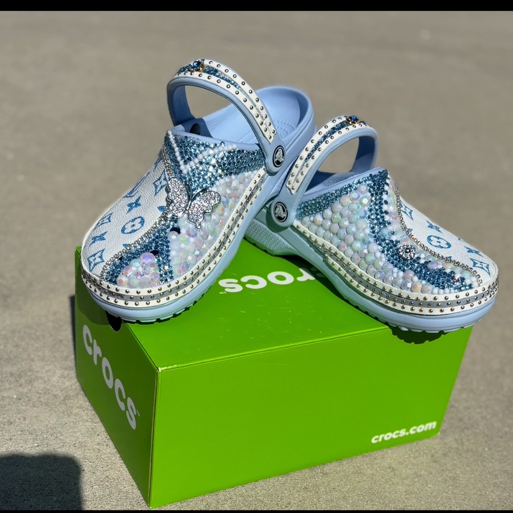 Women size 8 genuine leather bling CROCS other size available Message me